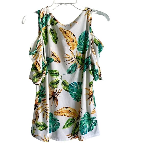 Cha Cha Vente Women's Tropical Leaf Print Cold Shoulder Top Large NEW NWT - Picture 7 of 10